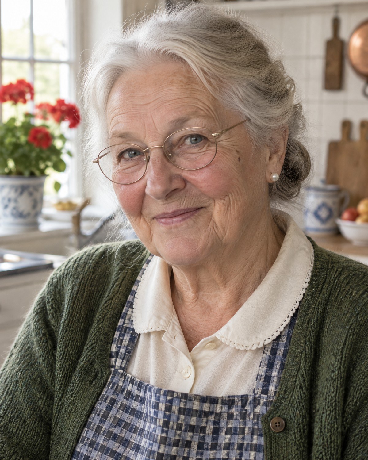 Oma Liesel, a smiling grandmother in an apron